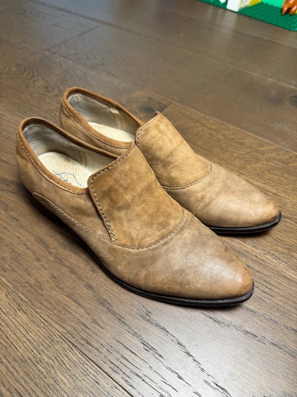 Free People FP Collection Brady Loafers Tan Distressed Leather EU 38 US 7.5-8